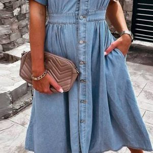 A-lijn denim jurk met klepzakken