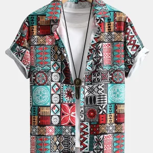 Tegel Patchwork Print Button Up Shirt