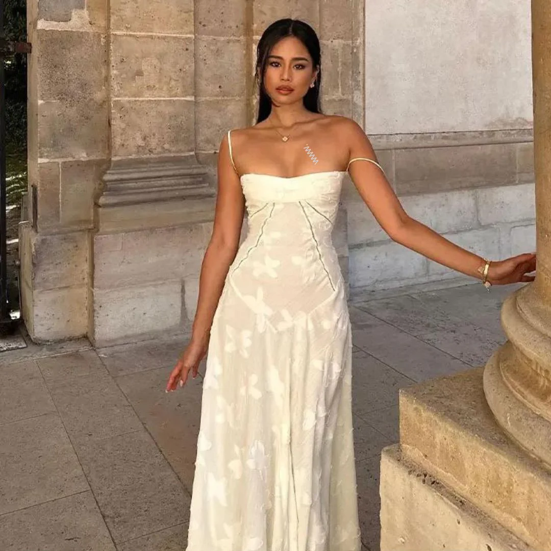 Strapless jacquard maxi-jurk met subtiel bloemenpatroon - Afbeelding 4