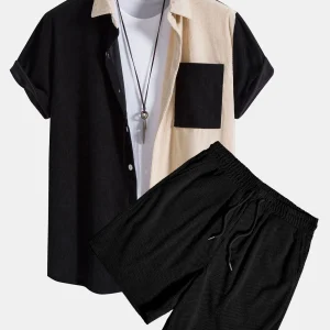 Tweekleurig Corduroy Shirt & Corduroy Korte Broek