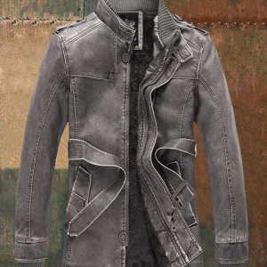 Harold - Casual vintage leren jack van dik fleece