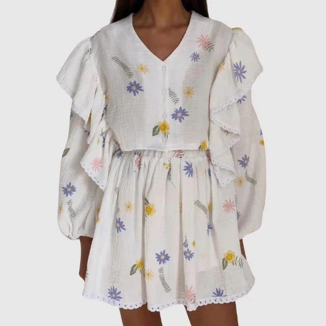 Schattig jurkje met pofmouwtjes en bloemenborduursel - Afbeelding 7