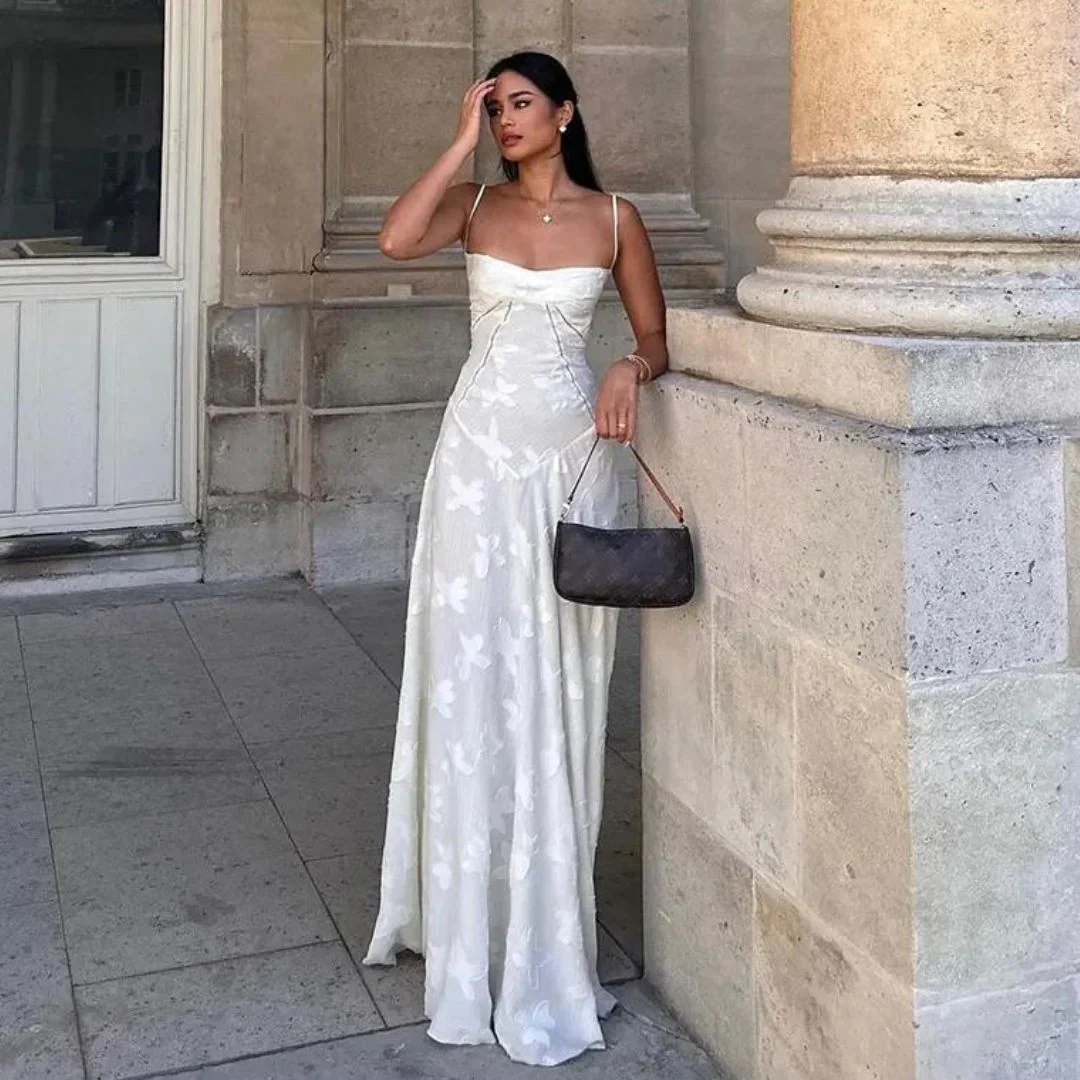 Strapless jacquard maxi-jurk met subtiel bloemenpatroon - Afbeelding 9