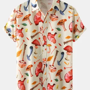 Shirt met paddestoelbladeren print