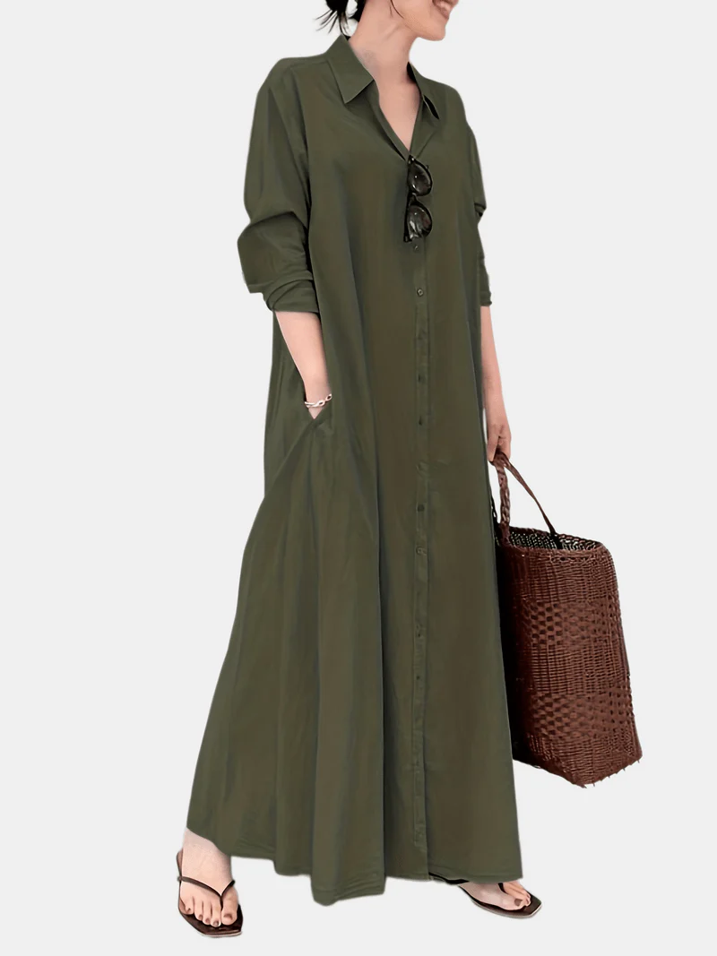 Effen kaftanjurk met knoopsluiting - Afbeelding 7