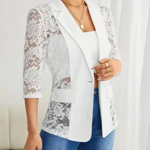 Blazer met kant en contrasterende open voorkant