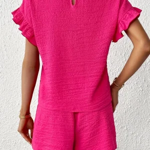 Top met Ronde Hals en Ruches en Kort Met Gebonden Taille