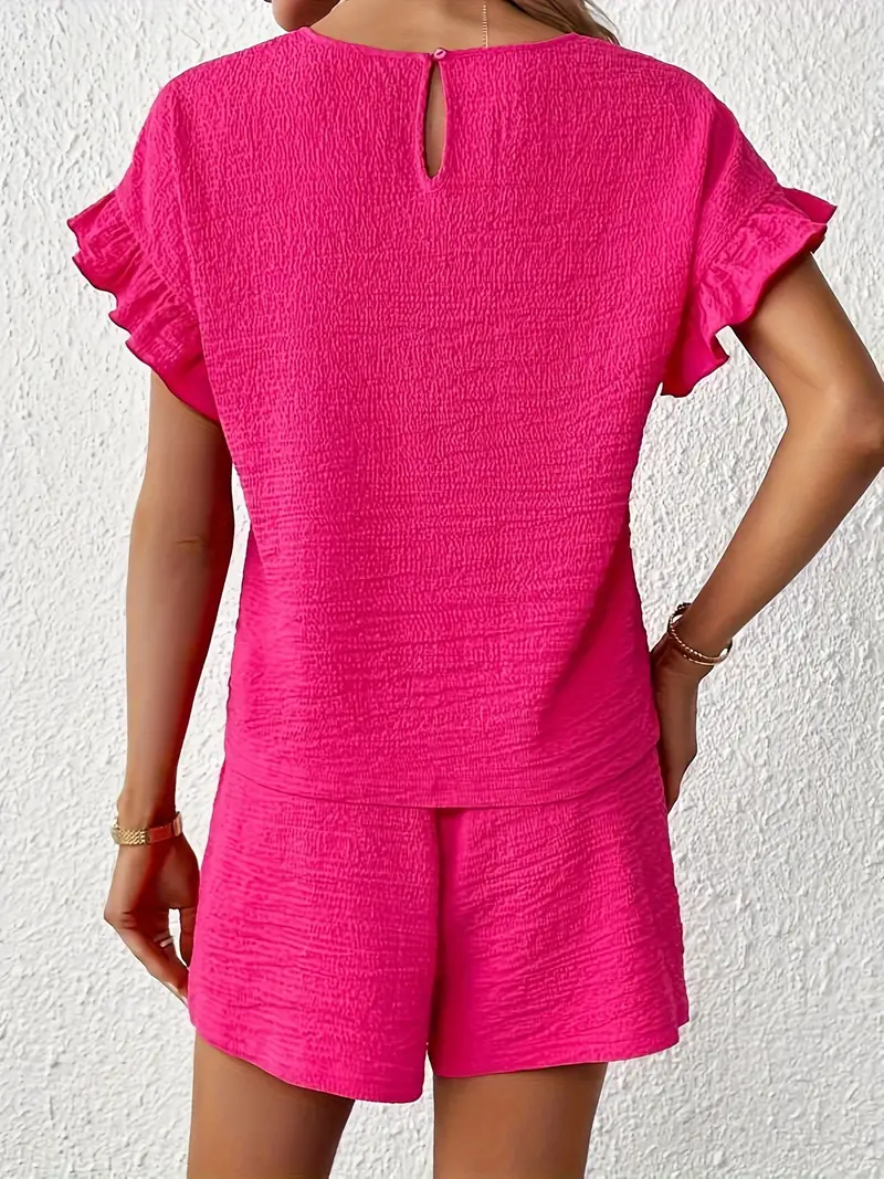 Top met Ronde Hals en Ruches en Kort Met Gebonden Taille - Afbeelding 2