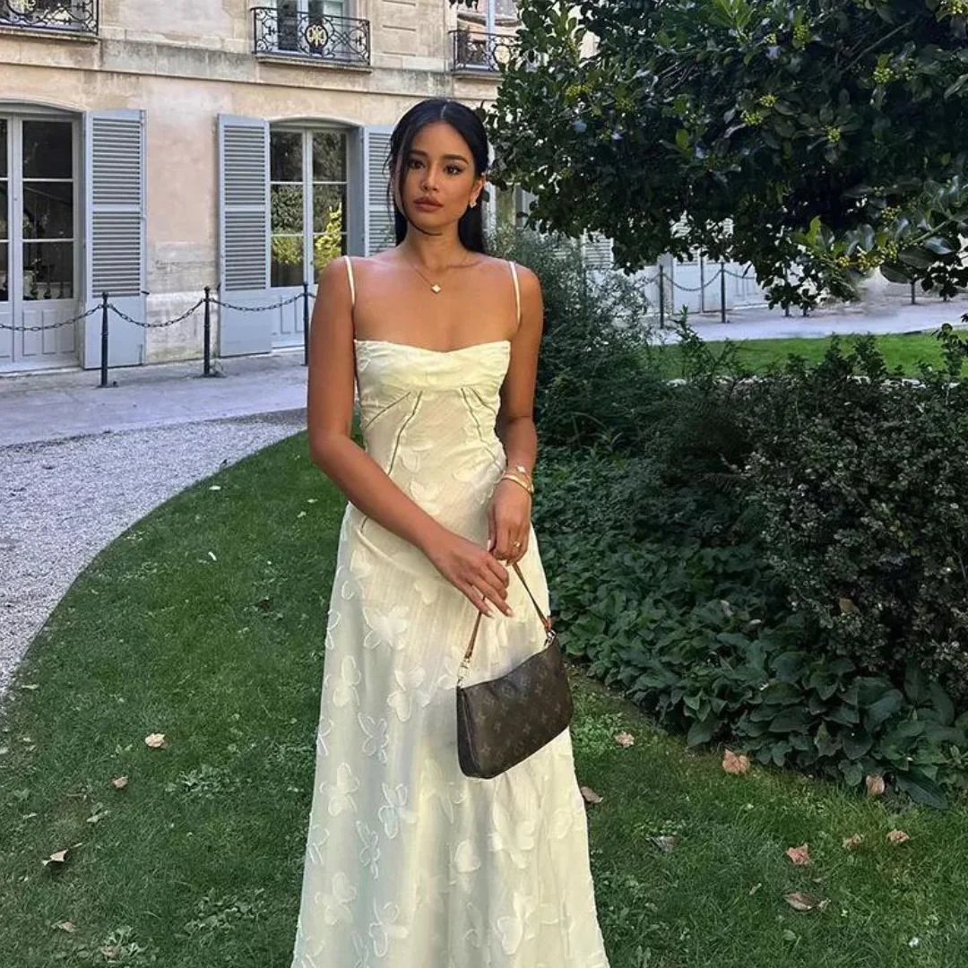 Strapless jacquard maxi-jurk met subtiel bloemenpatroon - Afbeelding 5