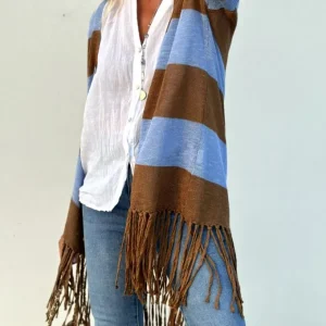 Blauw en camelkleurig vest