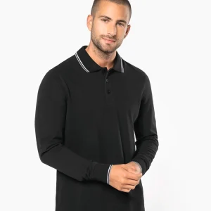 K280 – Herenpolo pique lange mouwen gestreepte kraag