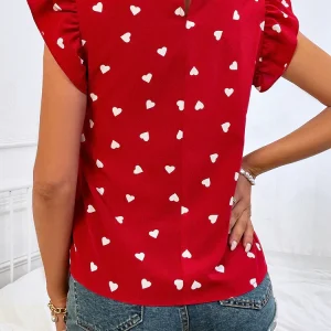 Chiffon blouse met ruches en korte mouwen