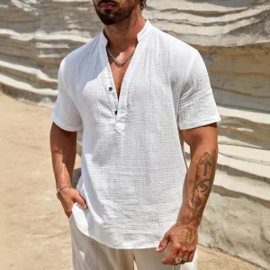 Sunbound – Stand Collar Shirt – Gemaakt voor Zomerse Dagen