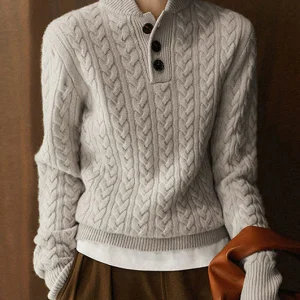 Warme gebreide trui met opstaande kraag voor dames