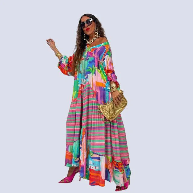 Boho maxi jurk met V-halslijn - Afbeelding 3