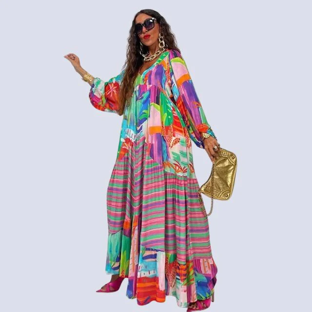 Boho maxi jurk met V-halslijn - Afbeelding 4