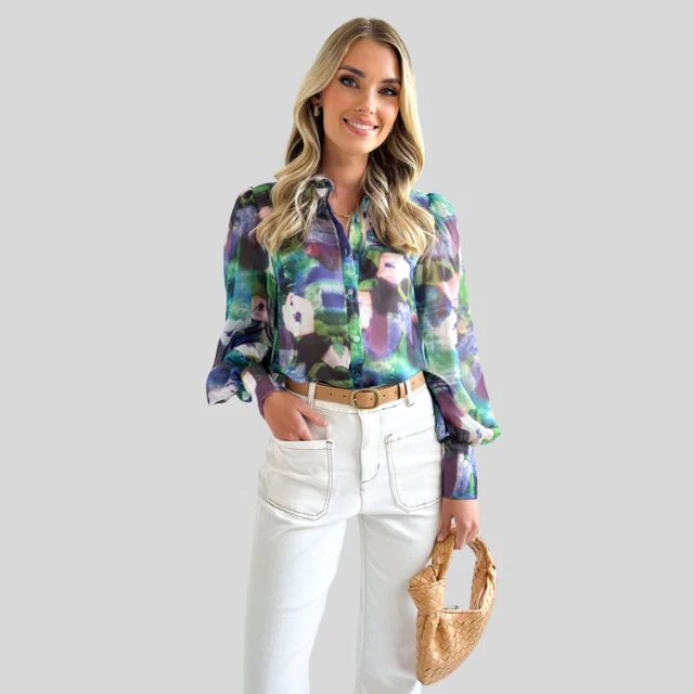 Blouse met knoopsluiting en abstracte print - Afbeelding 2