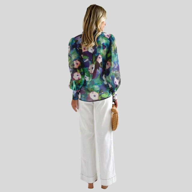 Blouse met knoopsluiting en abstracte print - Afbeelding 3