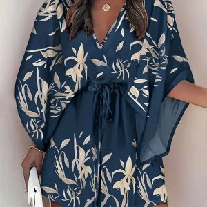 Strandjurk met koord en bloemenprint