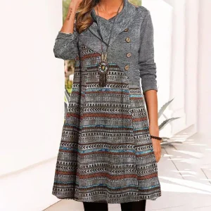 Casual patchwork jurk met print