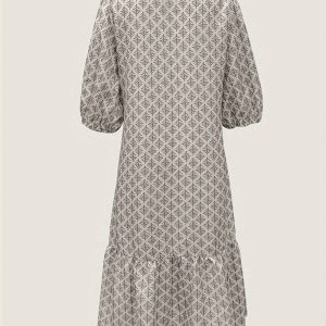 Bedrukte jurk met lantaarnmouwen