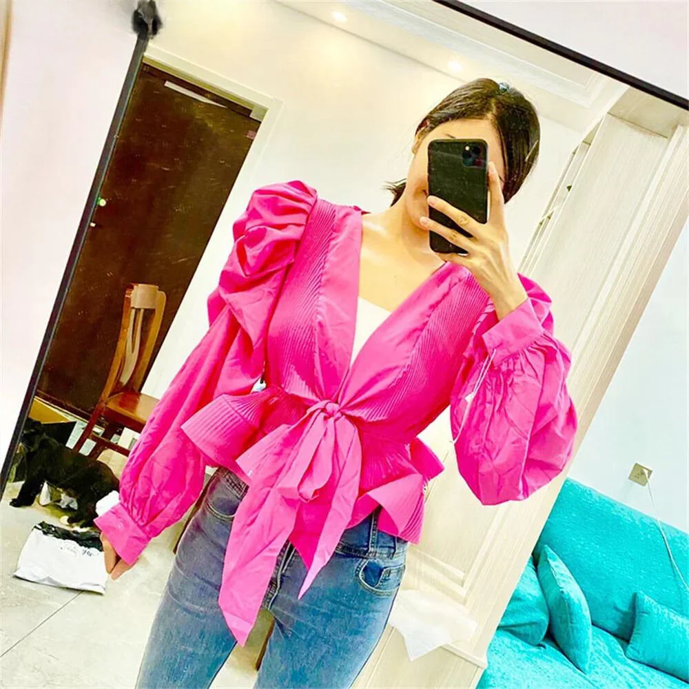 Witte lange blouse met V-hals - Afbeelding 4