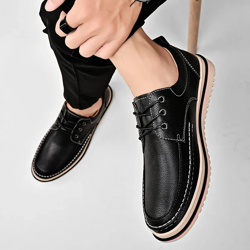 Leren derbyschoenen met camelkleurige sierstiksels - Afbeelding 4