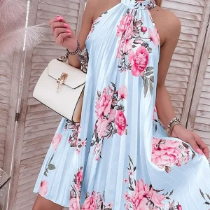 Bloemenprint Halter Casual Geplooide Jurk