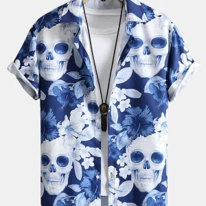 Bloemen Schedel Print Button Up Shirt