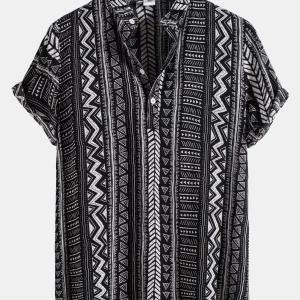 Tribal Geometrische print Half Placket Henley kraag shirt