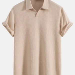 Gebreid Wafel V Hals Poloshirt