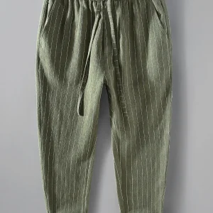 Gestreepte linnen katoenmix broek