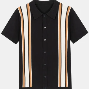 Korte mouw Multi Stripe Button Up Sweater Polo