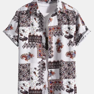 Paisley knoopsoverhemd met patchworkprint