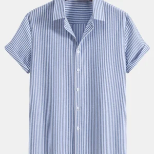 Gestreept overhemd met korte mouwen in katoenmix